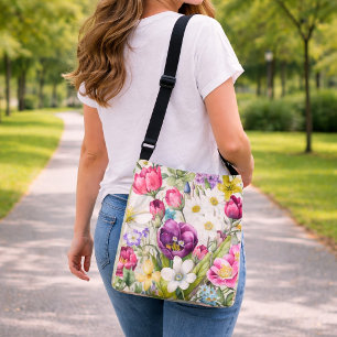 Large Assorted Floral Dark Colours Crossbody Bag