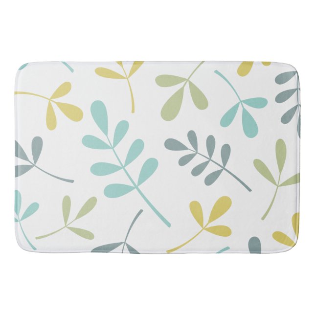 Large Assorted Leaves Colour Mix on White Bath Mat (Front)