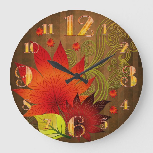 Large  Autumn Leaves Wall Clock (Front)