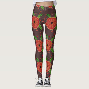 Large Barn Red Blossom Print Leggings