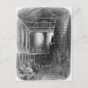 Large barrels in a brewery postcard