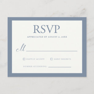 Large Basic Border Wedding RSVP - Dusty Blue Invitation Postcard