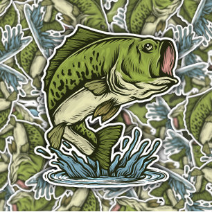 Large Bass Fish Illustration Die-Cut Sticker