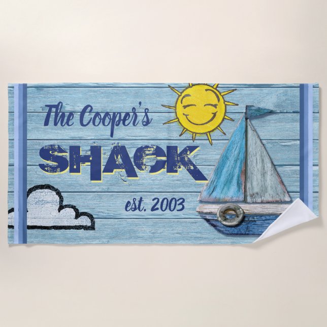 Large beach towel Custom name  Shack (Front)