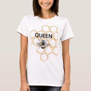 Large Bee and Honeycomb with words "Queen Bee"  T-Shirt