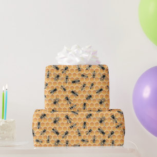 Large Bee Colony Honeycomb Wrapping Paper