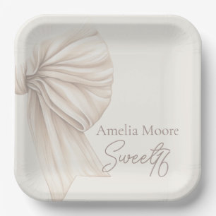 Large Beige Bow Boho Sweet 16  Paper Plate