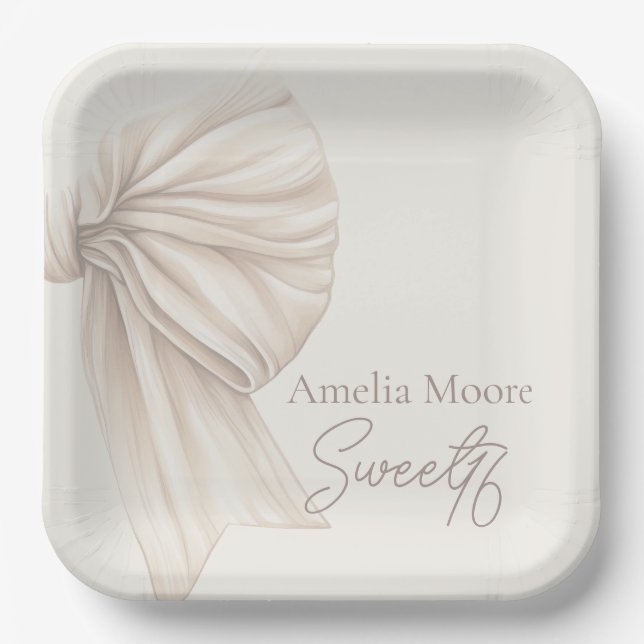 Large Beige Bow Boho Sweet 16  Paper Plate (Front)
