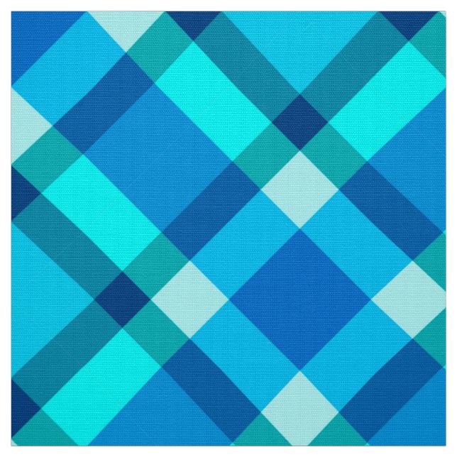 Large Bias Plaid, Cobalt Blue, Aqua & Turquoise Fabric (Swatch)