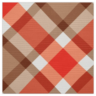 Large Bias Plaid, Coral Orange, Brown & Tan Fabric