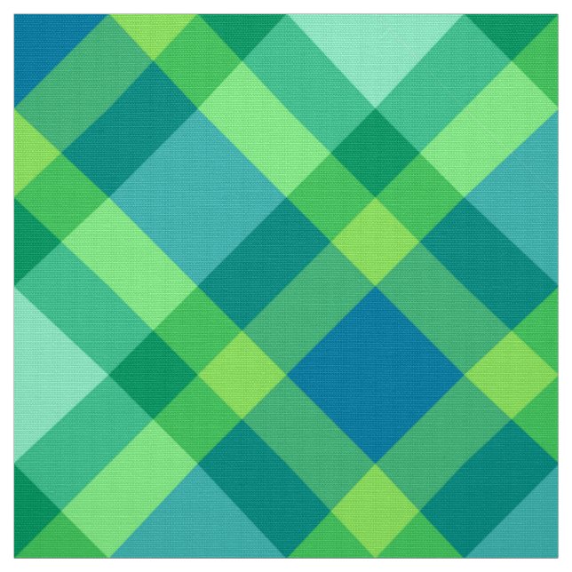Large Bias Plaid, Jade Green & Turquoise Fabric (Swatch)