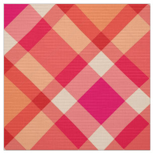 Large Bias Plaid, Orange, Coral and Fuchsia Pink Fabric