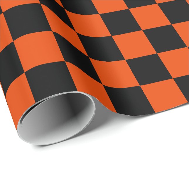 Large Black and Bright Orange Checks Wrapping Paper (Roll Corner)