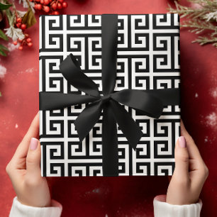 Large Black and White Greek Key Pattern Wrapping Paper