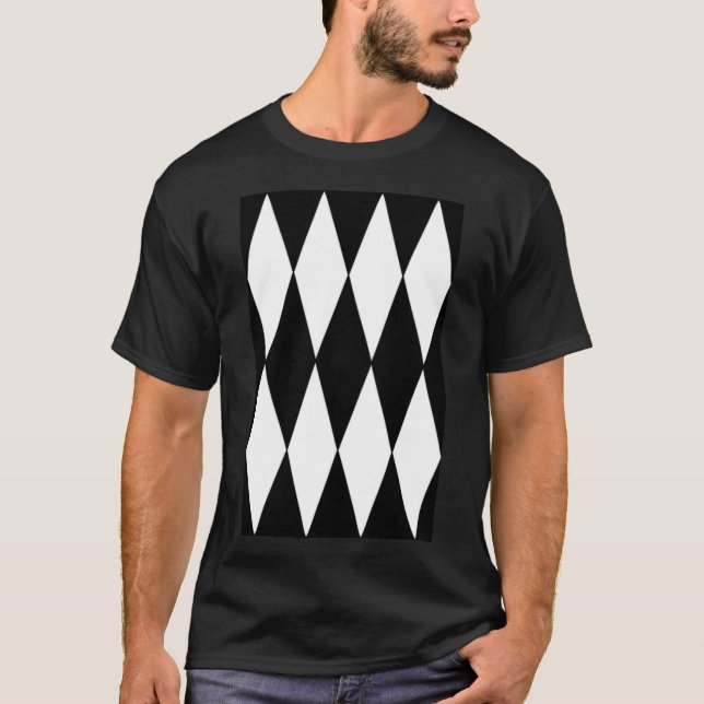 LARGE BLACK AND WHITE HARLEQUIN- DIAMOND- ARGYLE   T-Shirt (Front)