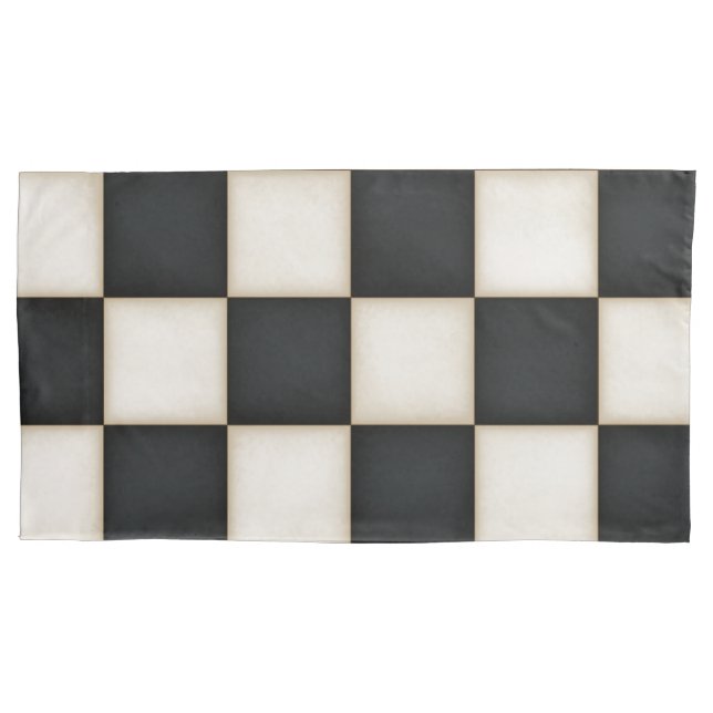 Large Black & Antique White Checkers King Pillowcase (Front-Left)