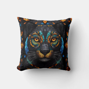 Large Black Cat Mosaic stained Glass effect Cushion