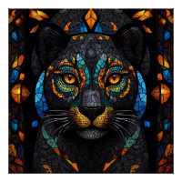 Large Black Cat Mosaic stained Glass effect