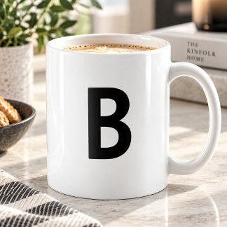 Large black initial letter minimalist monogram coffee mug