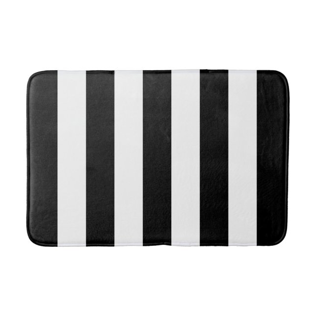 Large Black or White Vertical Stripes Pattern Bath Mat (Front)