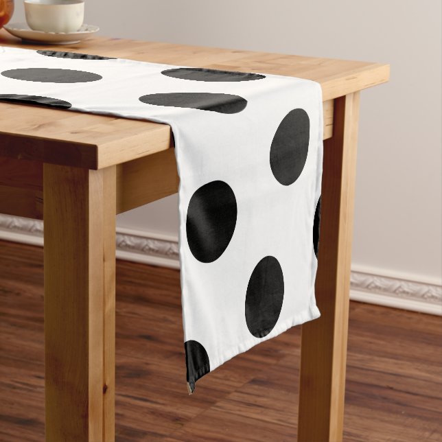 Large Black Polka Dot Pattern - Custom Colour Whit Short Table Runner (In Situ)