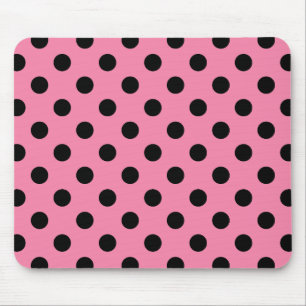 Large Black Polka Dots on hot pink Mouse Pad