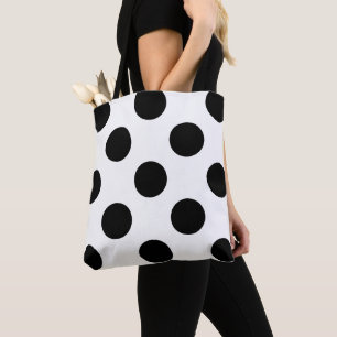 Large Black Polka Dots Pattern on White Tote Bag