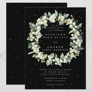 Large Black Snowberry + Eucalyptus Wreath Wedding Invitation