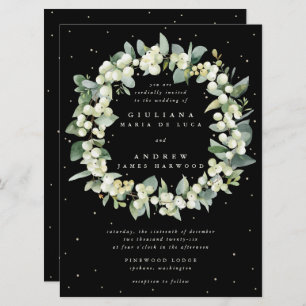 Large Black Snowberry + Eucalyptus Wreath Wedding Invitation