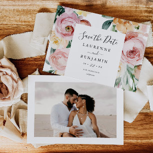 Large Blooms Photo Save the Date Card Announcement