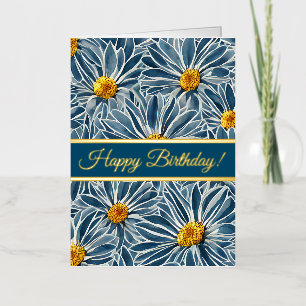 Large Blue and Yellow Flowers  Foil Holiday Card