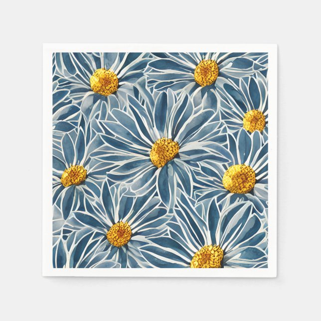 Large Blue and yellow Flowers Seamless Pattern Napkin (Front)