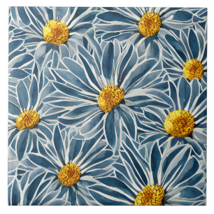 Large Blue and yellow Flowers Seamless Pattern Tile