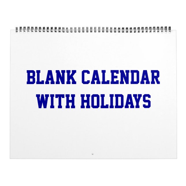 Large Blue Blank Calendar With Holidays Blue Wire (Cover)