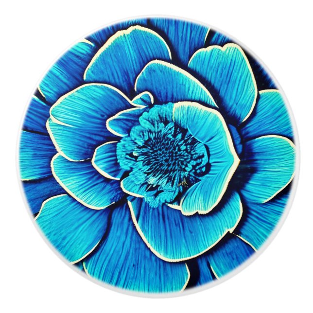 Large Blue Camellia Blossom Ceramic Knob (Front)