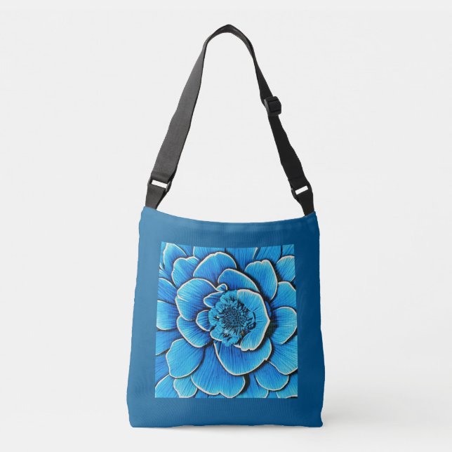 Large Blue Camellia Blossom Crossbody Bag (Front)