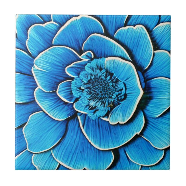 Large Blue Camellia Blossom Tile (Front)