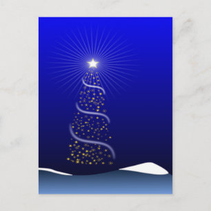 Large Blue Christmas Tree with Golden Stars Holiday Postcard