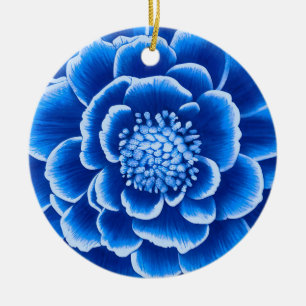 Large Blue Dahlia Flower Ceramic Tree Decoration