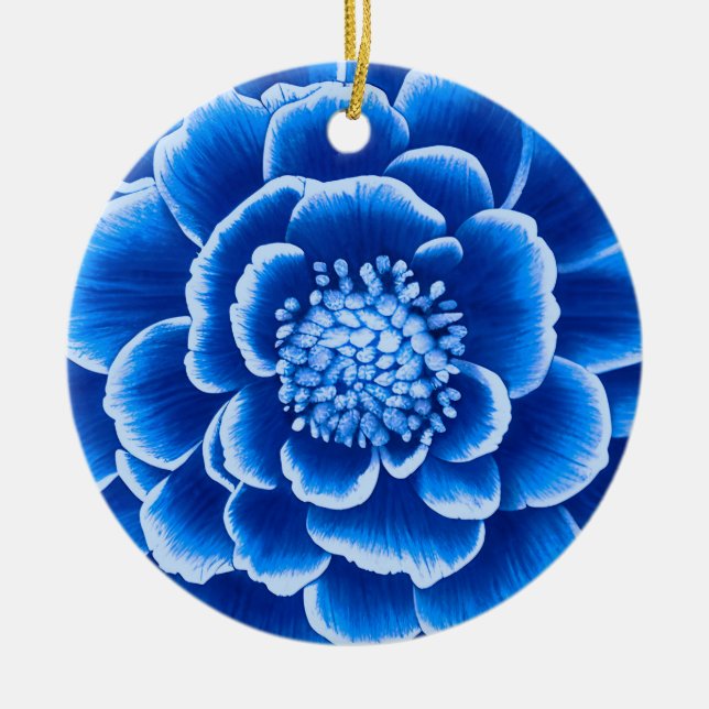 Large Blue Dahlia Flower   Ceramic Tree Decoration (Front)