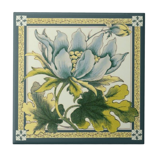 Large Blue Floral Victorian Repro Ceramic Tile (Front)