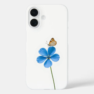 Large Blue Flower with Butterfly Minimalist Design iPhone 16 Case