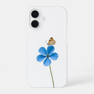 Large Blue Flower with Butterfly Minimalist Design iPhone 16 Case