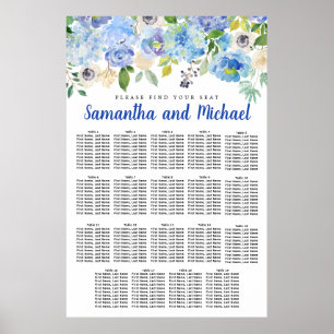 Large Blue Hydrangea 19-Table Seating Chart
