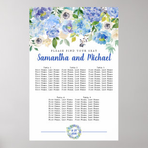 Large Blue Hydrangea 5-Table Seating Chart