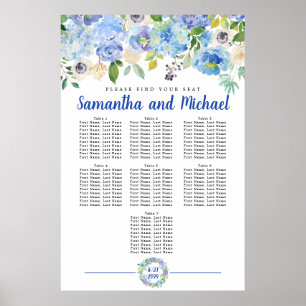 Large Blue Hydrangea 7-Table Seating Chart