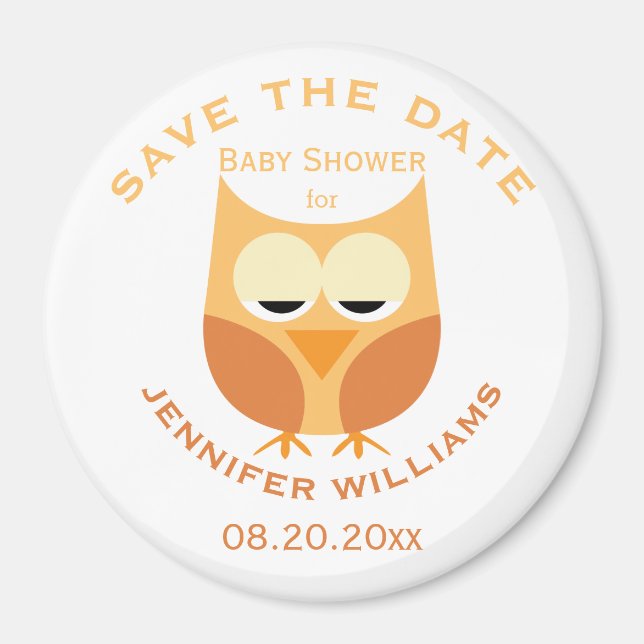 Large Blue Owl Boy Baby Shower Save The Date Magnet (Front)