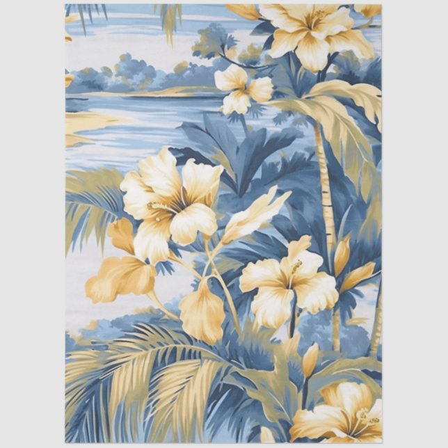 Large Blue Pastel Ocean View Decoupage Tissue Paper (Front)