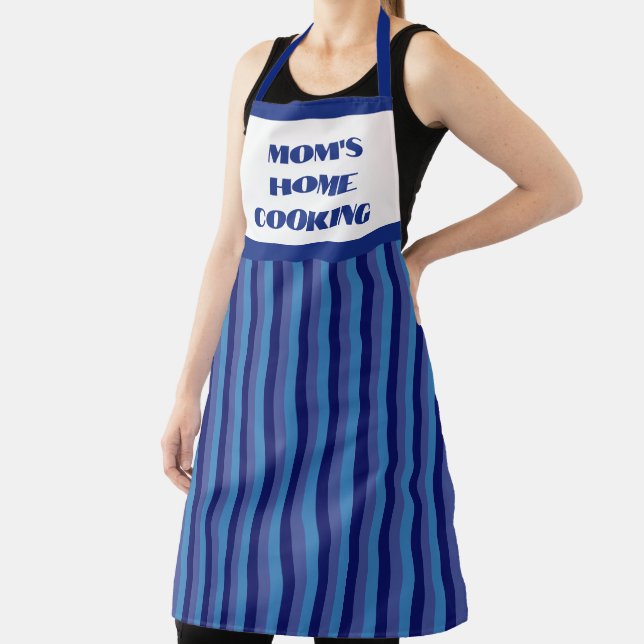 Large Blue Striped Mum's Home Cooking Apron (Insitu)