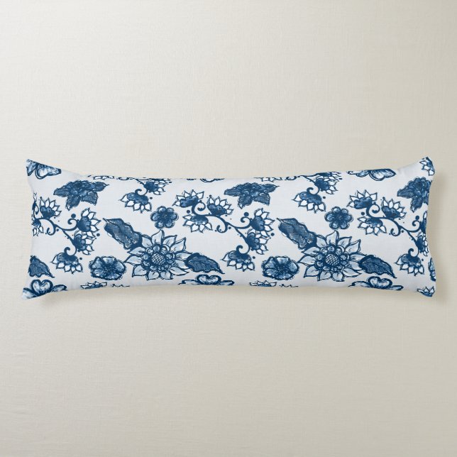 Large Boho Flowers Classic Blue Body Cushion (Front)